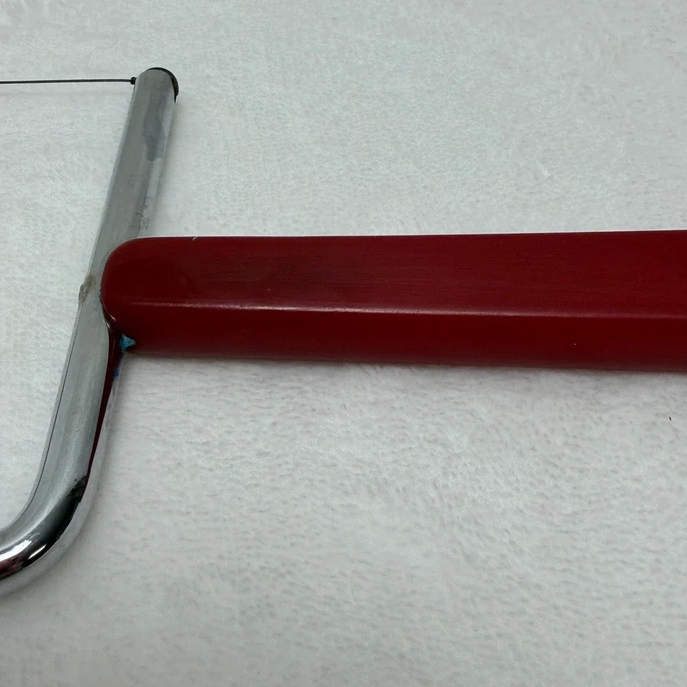 VTG MCM Red Bakelite Handle Cheese Slicer Stainless Steel Wire‎ Cutter MCM